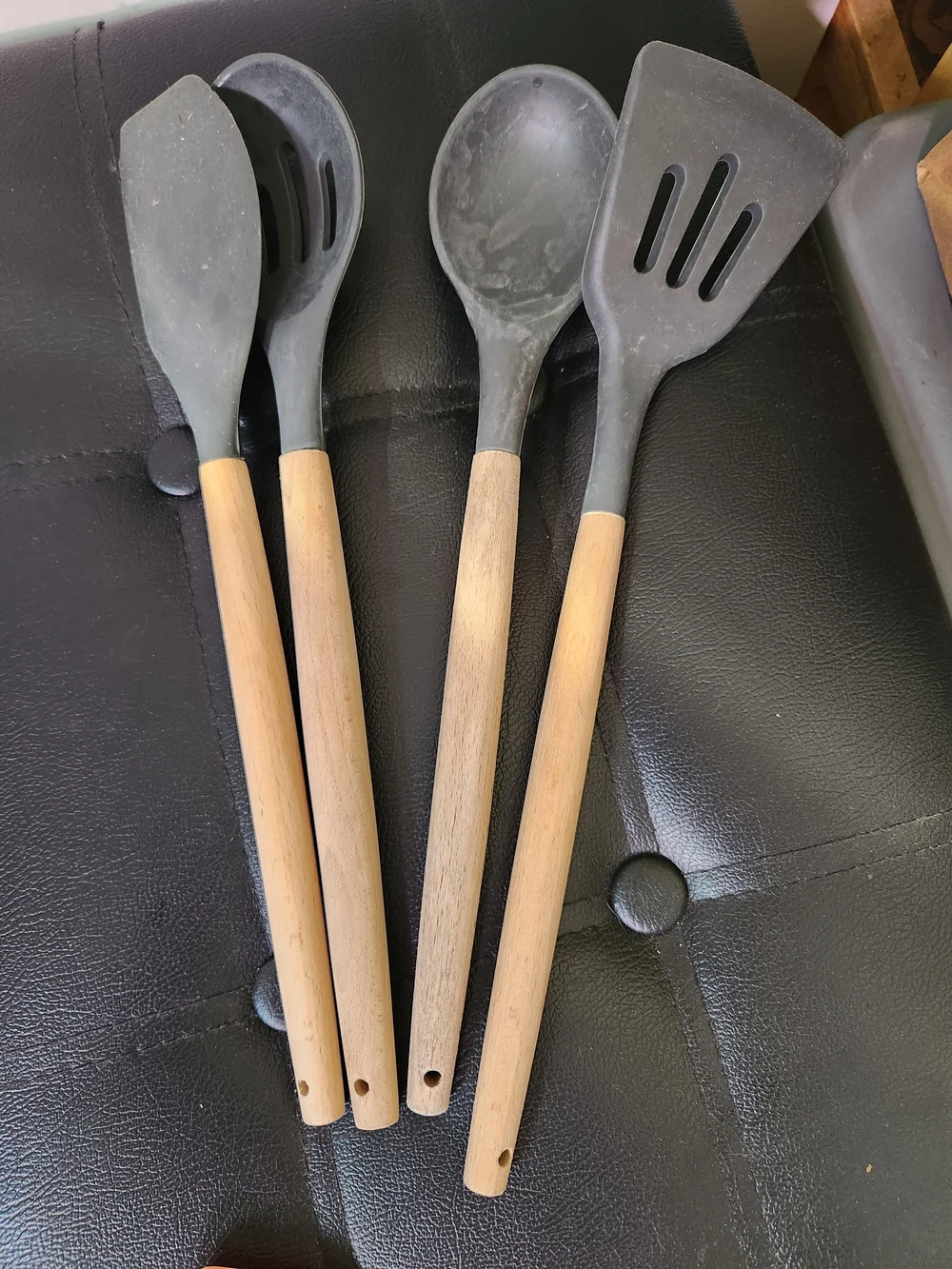 Gray Silicone & Wood Kitchen Utensil Set - 4 Piece